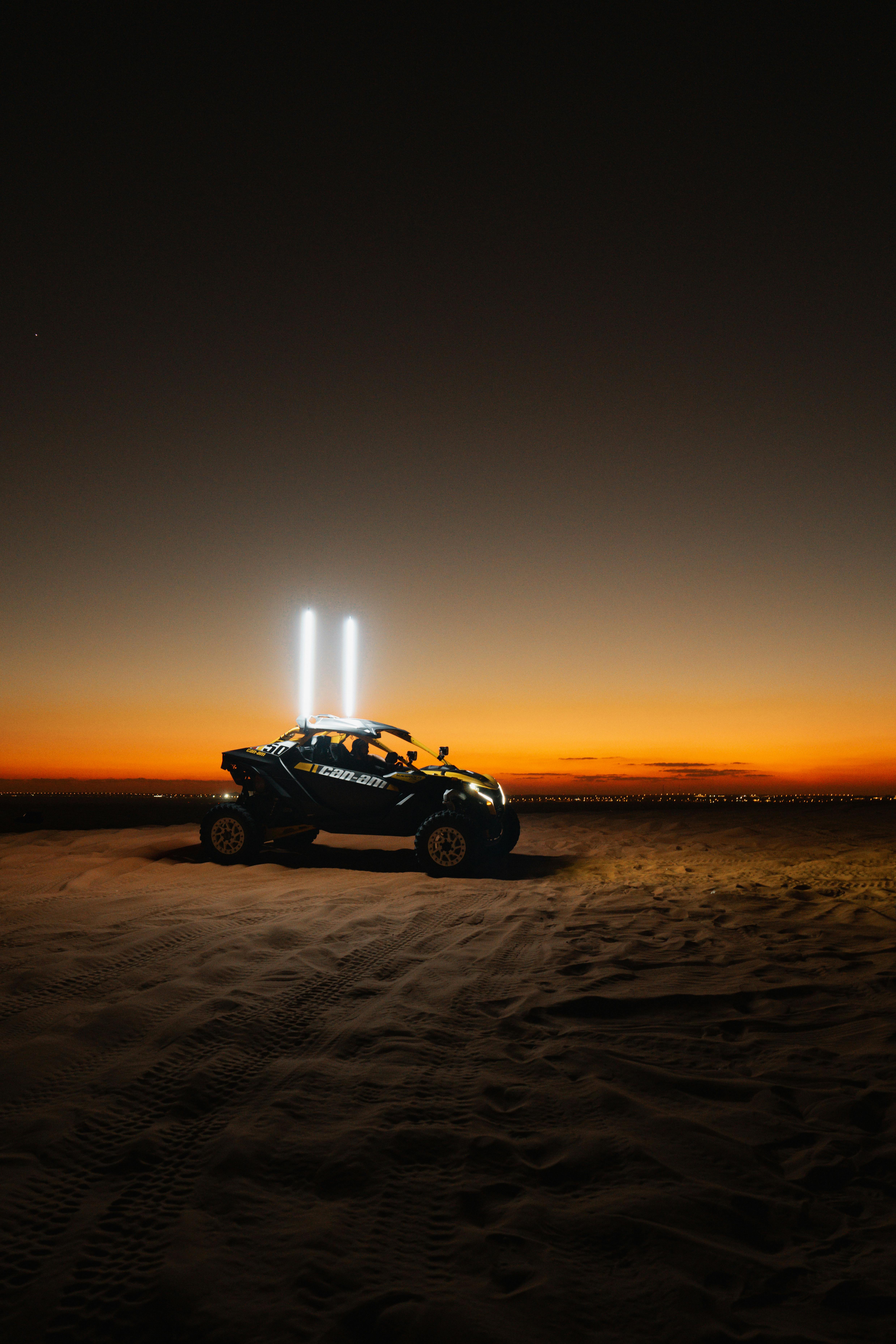 motor in desert sunset